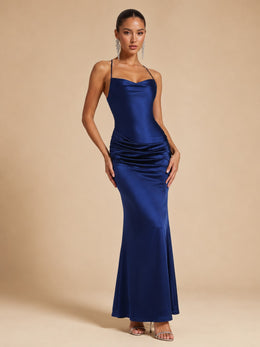 KoKodress Satin Cowl Neck Ruched Maxi Dress for Wedding Guest