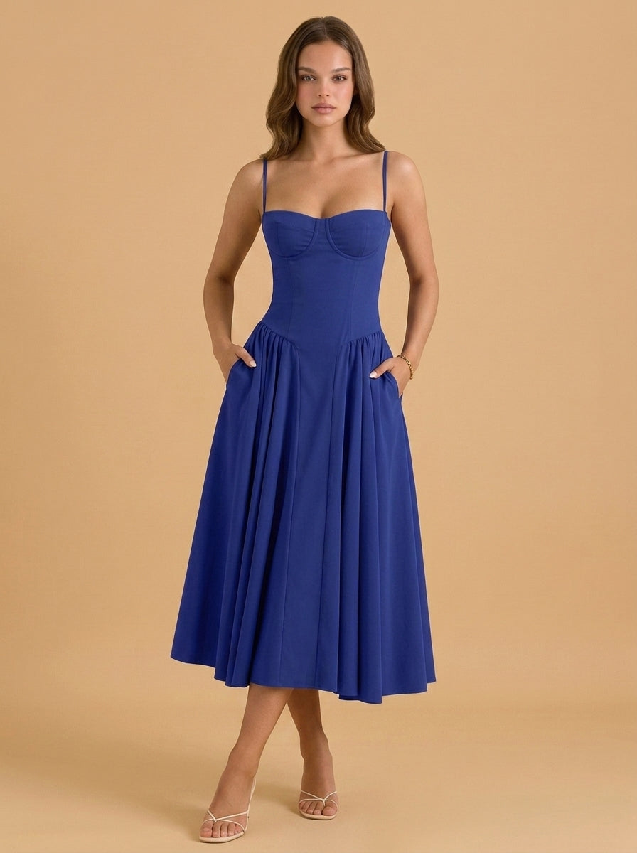 KoKodress Spaghetti Strap Corset Midi Dress for Vacation & Events | DeepBlue-1.jpg