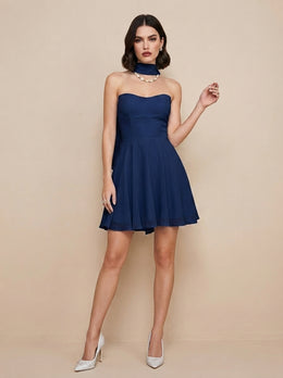 KoKodress Strapless Sweetheart A-Line Mini Dress with Choker