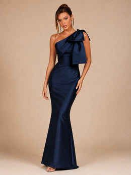 KoKodress One-Shoulder Satin Bow Mermaid Dress for Formal Events
