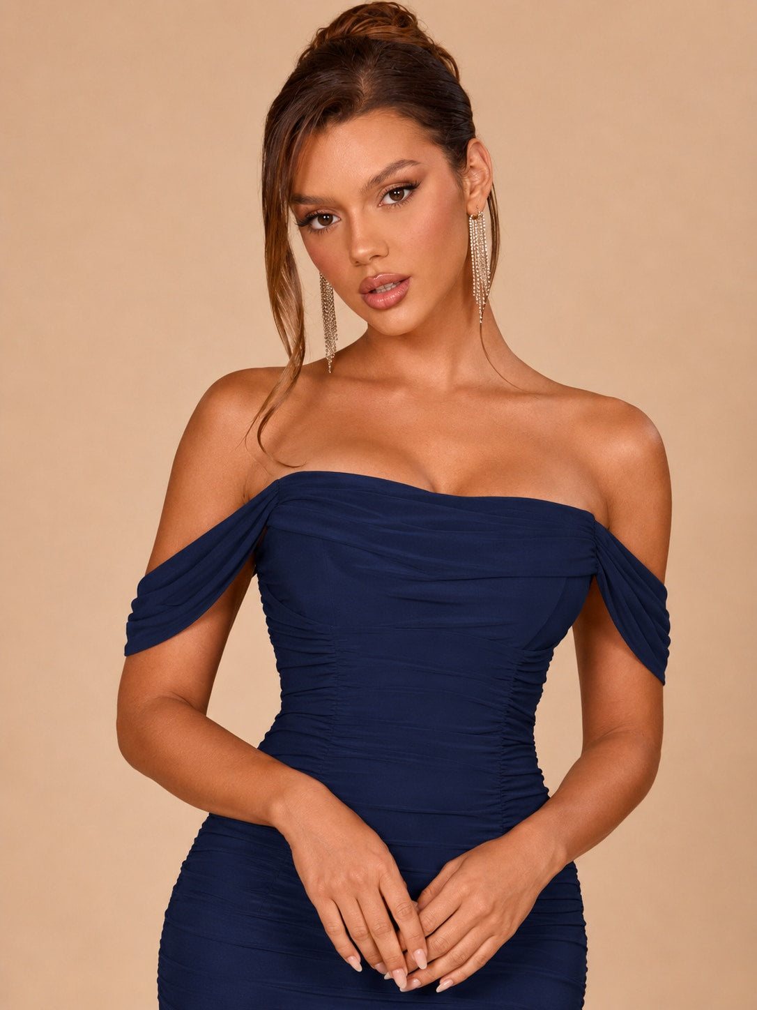 Deep Blue Teal Ruched Mermaid Maxi Dress for Wedding Guest