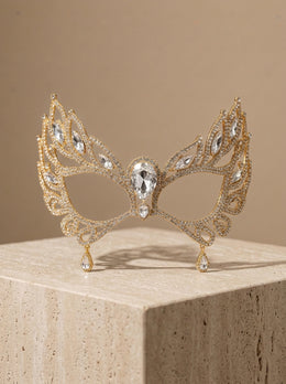 KoKodress Elegant Gold-Tone Crystal Winged Masquerade Mask Wedding