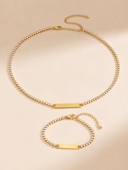 KoKodress Gold-Tone Crystal Bar Necklace & Bracelet Set