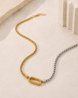 KoKodress Chic Two-Tone Box Chain Necklace with U-Link - Daily, Date, Party