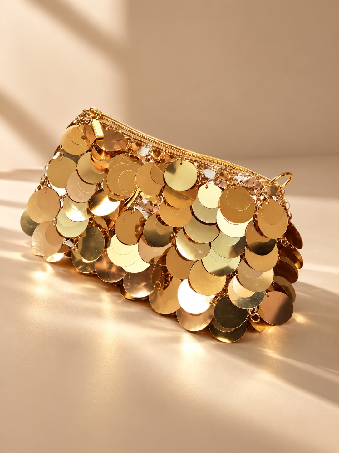 Gold Glamorous Tone Sequin Disc Shoulder Bag for Parties