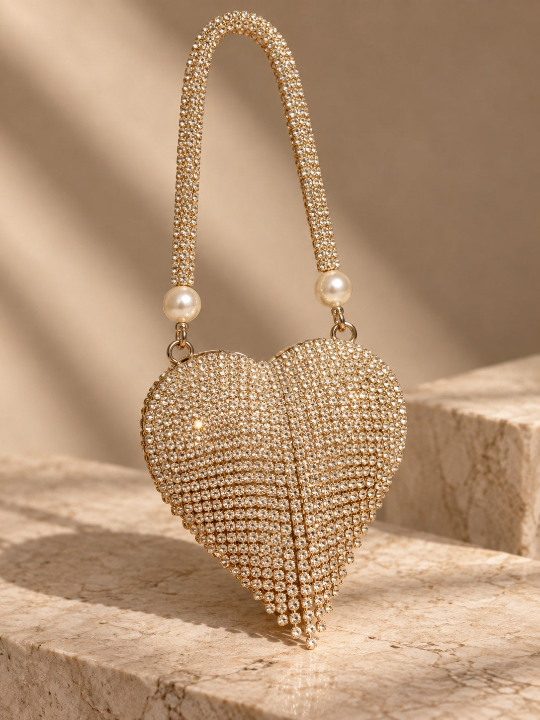 Gold Dazzling Gold-Tone Heart Rhinestone Mini Clutch
