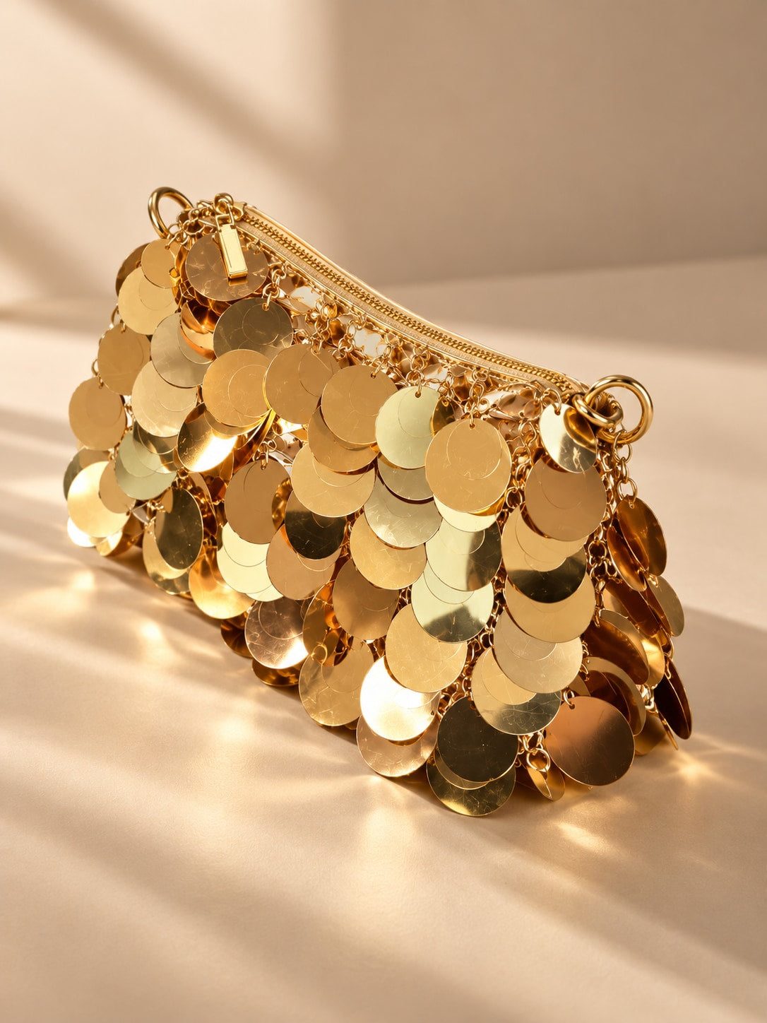 Gold Glamorous Tone Sequin Disc Shoulder Bag for Parties