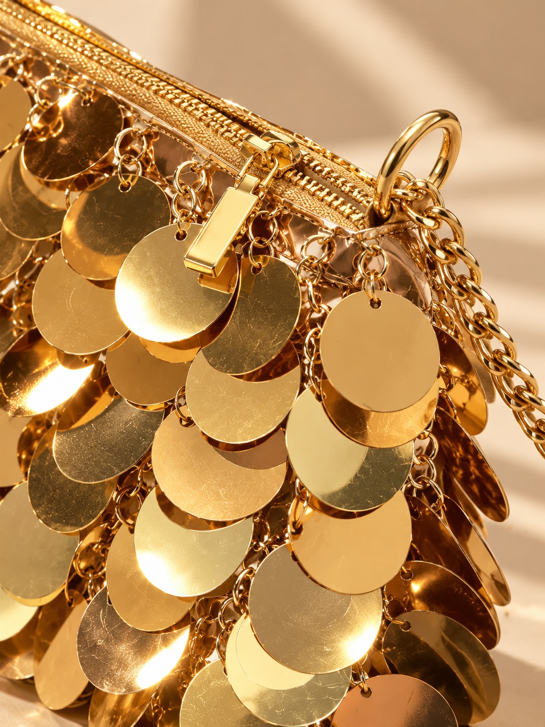Gold Glamorous Tone Sequin Disc Shoulder Bag for Parties