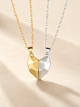 KoKodress Modern Two-Tone Faceted Split Heart Necklace Set - Daily, Date