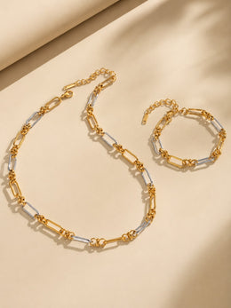 KoKodress Modern Two-Tone Paperclip Chain Necklace & Bracelet Set - Daily