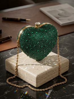 KoKodress Dazzling Silver-Tone Heart-Shaped Crystal Clutch Wedding