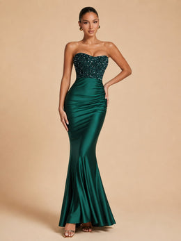 KoKodress Emerald Beaded Strapless Mermaid Gown for Gala