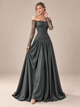 KoKodress Off-Shoulder Lace Satin Gown for Wedding & Formal
