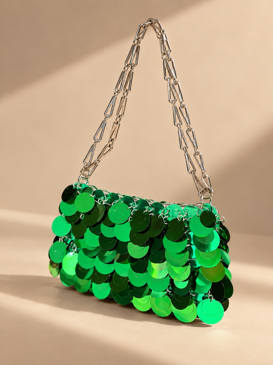 Green Glamorous Tone Sequin Disc Shoulder Bag for Parties
