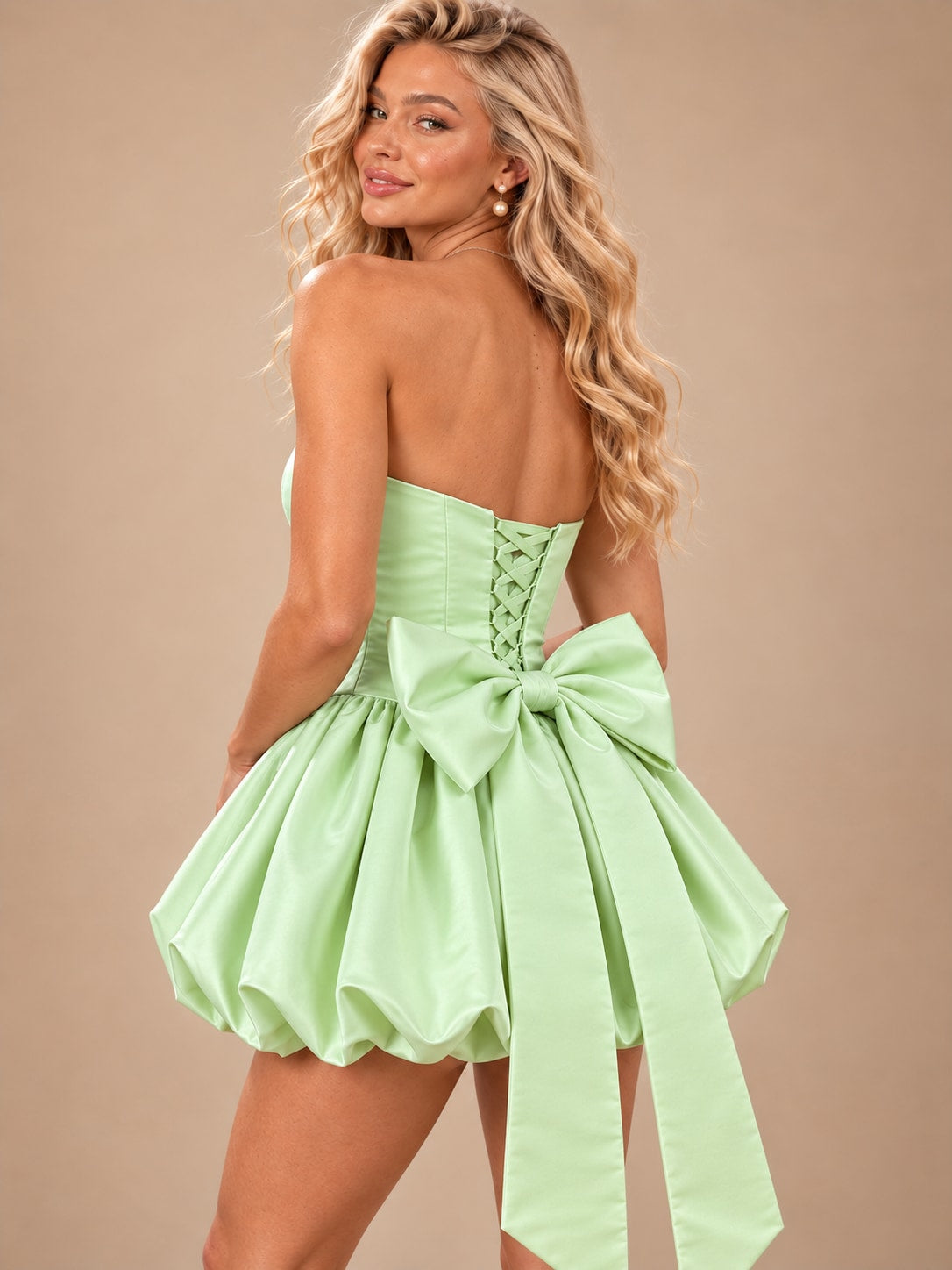 Green Blush Strapless Corset Bubble Mini Dress for Prom
