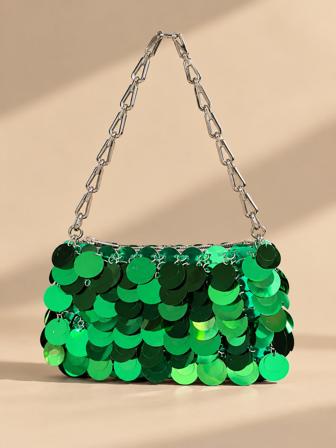 Green Glamorous Tone Sequin Disc Shoulder Bag for Parties
