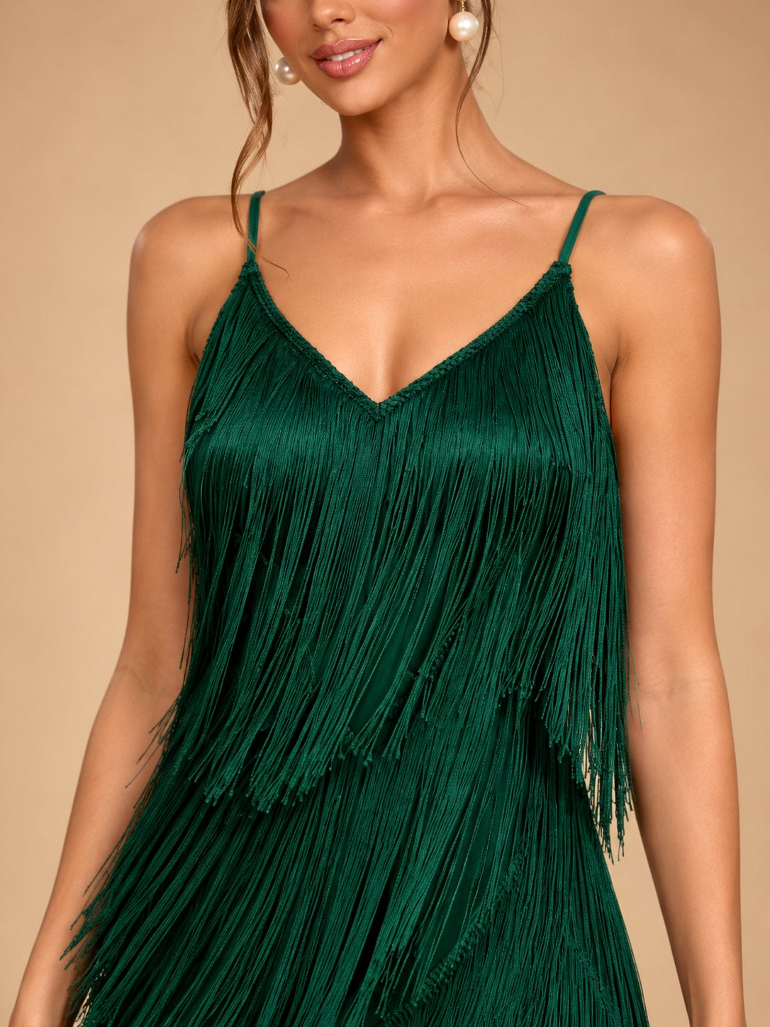 Green Fringe Maxi Dress for Party & Evening