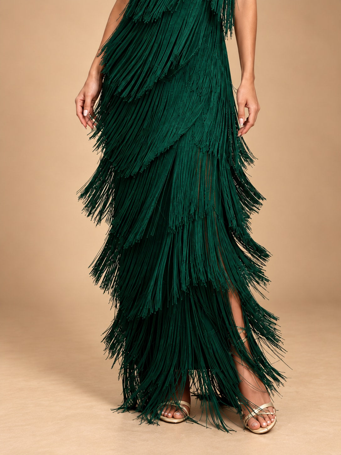 Green Fringe Maxi Dress for Party & Evening