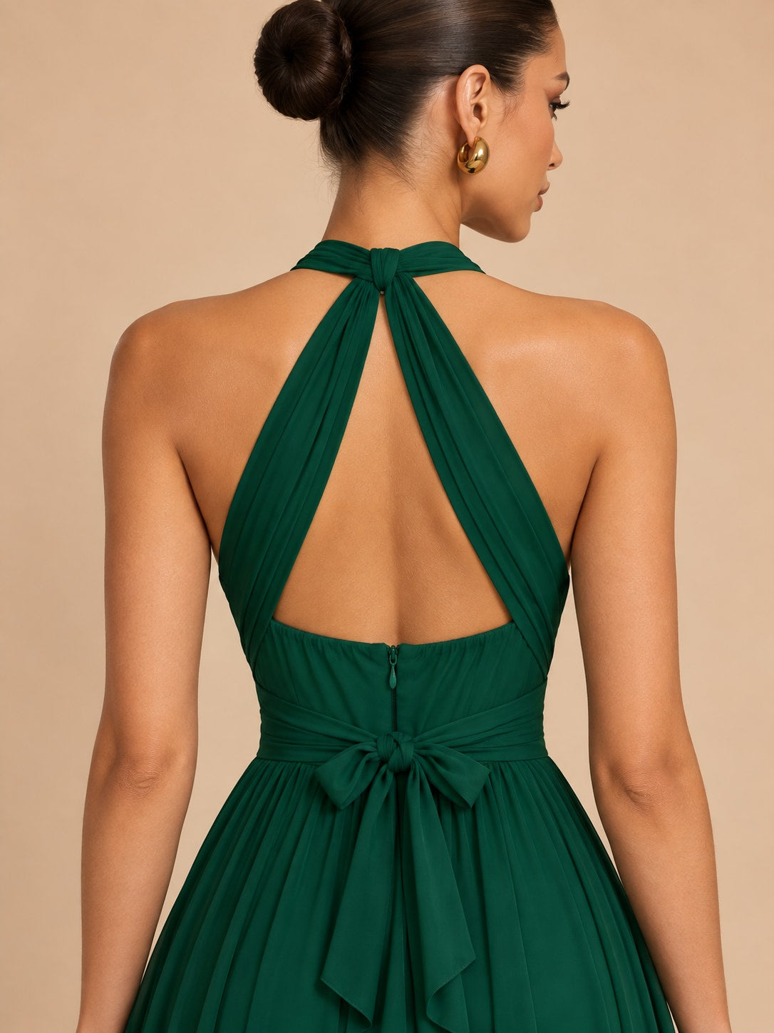 Green Halter Ruffle Maxi Dress for Wedding & Formal
