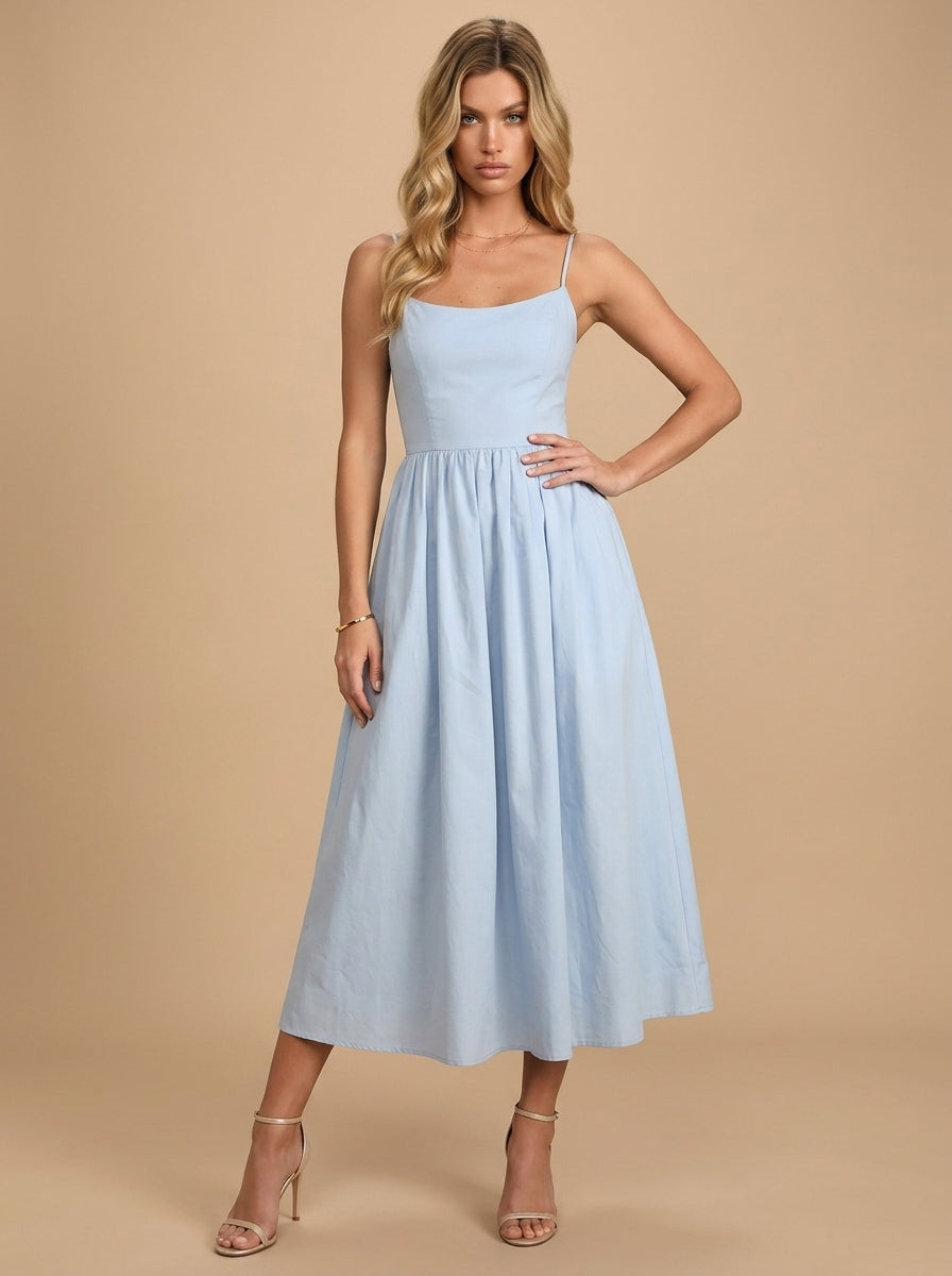 KoKodress Square Neck Spaghetti Strap Midi Dress for Vacation | LightBlue-1.jpg