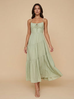 KoKodress Smocked Bodice Spaghetti Strap Tiered Maxi Dress for Vacation