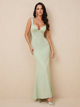 KoKodress Satin Corset Deep V-Neck Maxi Dress for Wedding Guest