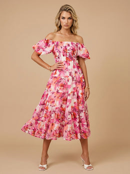 KoKodress Off-Shoulder Smocked Tiered Maxi Dress for Vacation