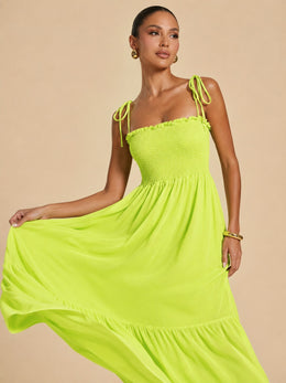 KoKodress Smocked Tie-Strap Maxi Dress for Summer Vacation