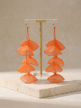 KoKodress Vibrant Orange Sheer Layered Petal Drop Earrings