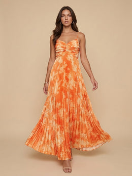KoKodress Tie-Dye Twist-Front Pleated Maxi Dress for Vacation