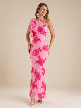 KoKodress One-Shoulder Ruffle Floral Maxi Dress for Gala & Weddings