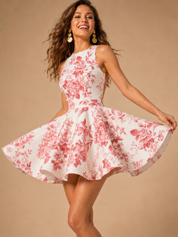 KoKodress Floral Sleeveless Mini A-Line Dress for Weddings & Parties