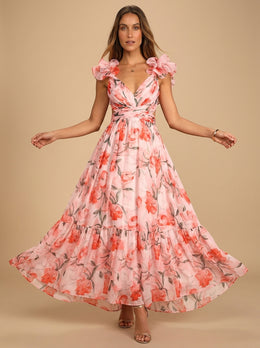KoKodress Ruffle Sleeve Tiered Maxi Dress for Wedding Guest