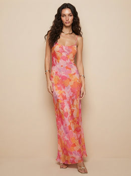 KoKodress Watercolor Spaghetti Strap Maxi Dress for Wedding Guest