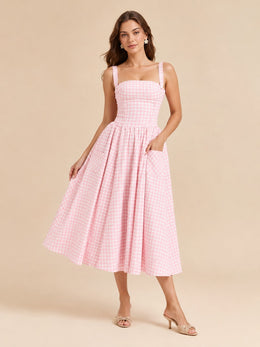 KoKodress Wide Strap Pocket Midi Dress for Wedding Guest