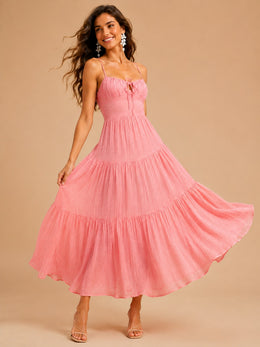 KoKodress Smocked Bodice Spaghetti Strap Tiered Maxi Dress for Vacation
