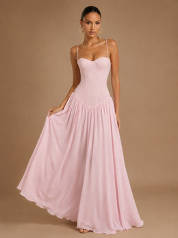 KoKodress Spaghetti Strap Corset Pleated Maxi Dress for Wedding Guest