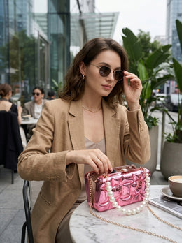 KoKodress Beaded Handle Sculpted Box Clutch Wedding