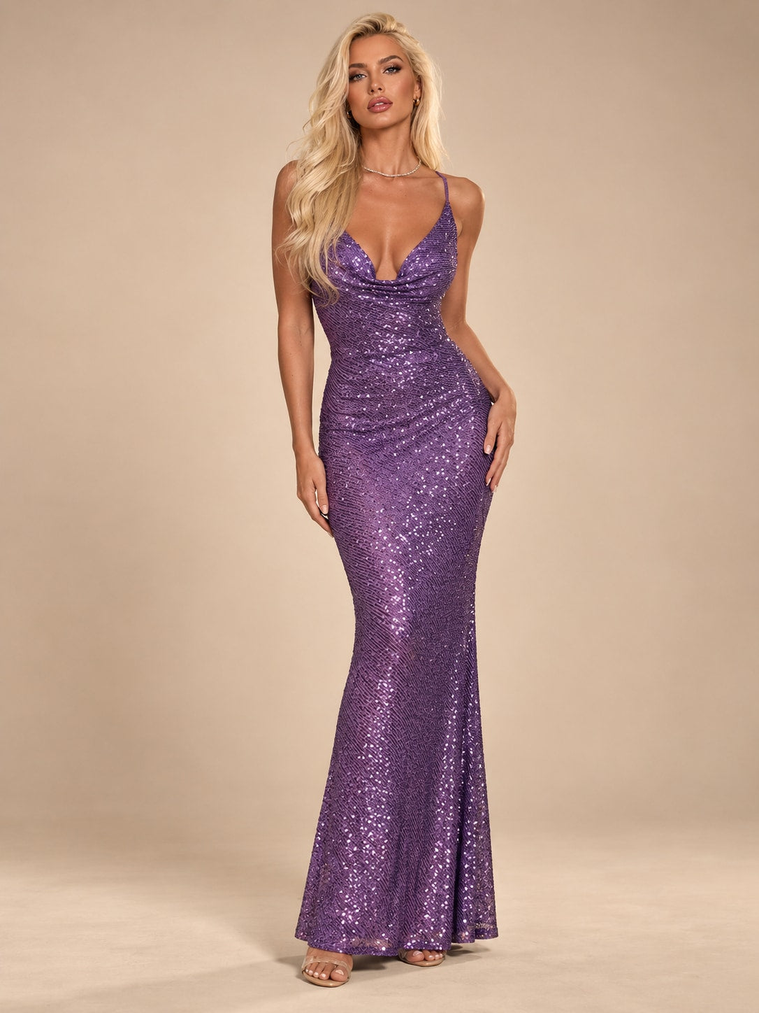 Purple Sequin Mermaid Maxi Dress for Evening & Party