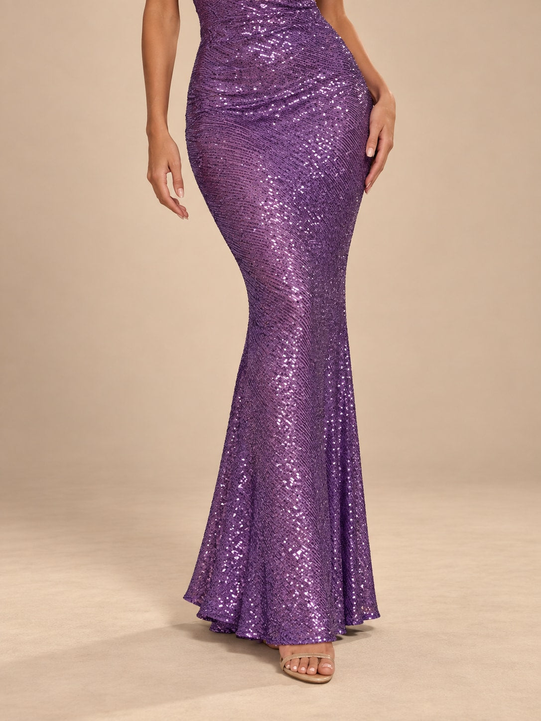 Purple Sequin Mermaid Maxi Dress for Evening & Party