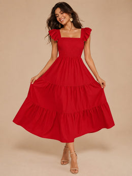 KoKodress Smocked Ruffle Sleeve Tiered Maxi Dress for Vacation