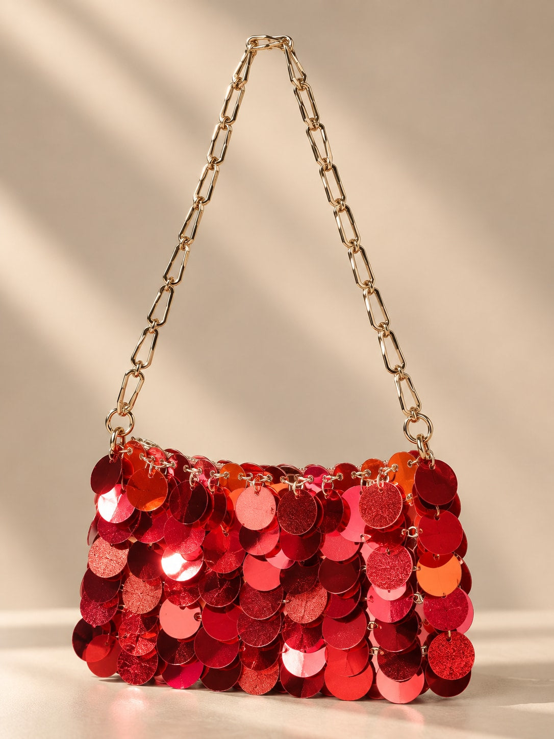 Red Glamorous Tone Sequin Disc Shoulder Bag for Parties