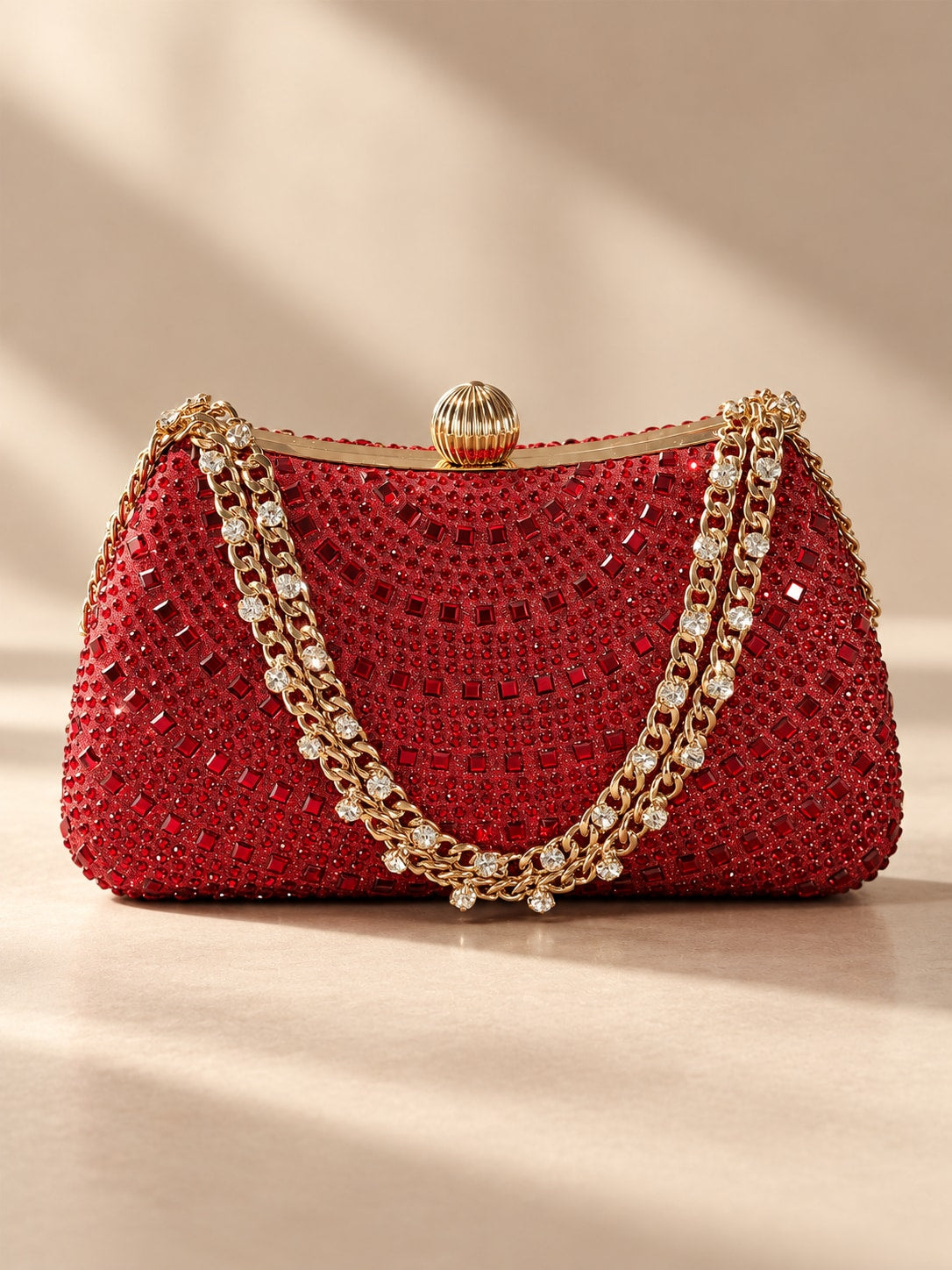 Red Dazzling Tone Rhinestone Clutch Evening Bag