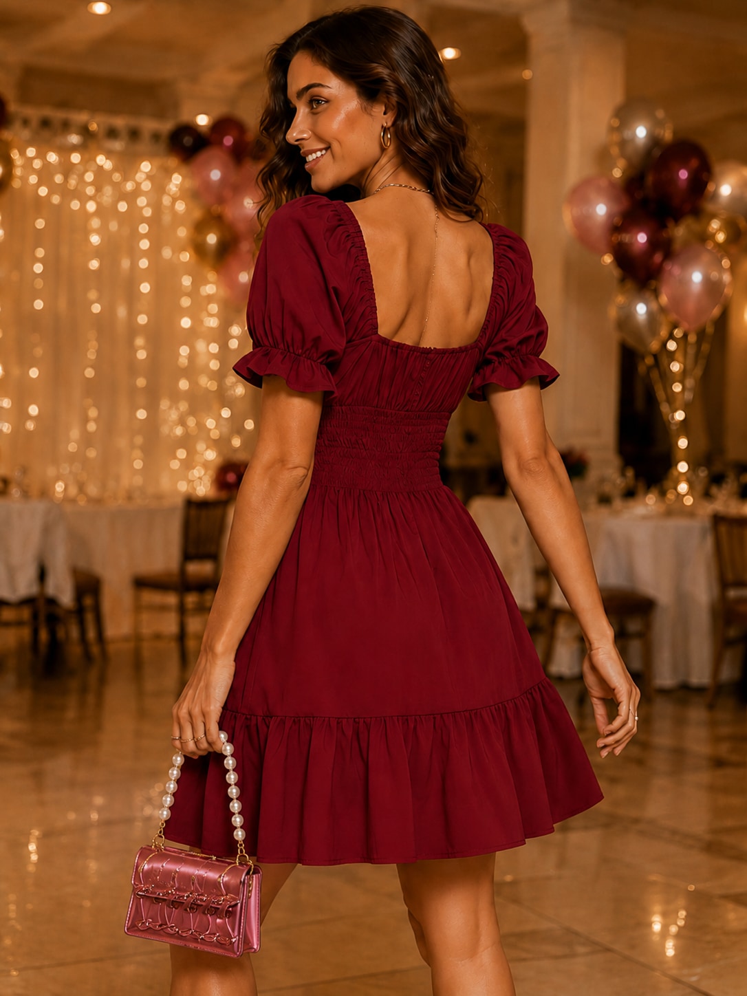 KoKodress Smocked Puff Sleeve Mini Dress for Vacation | Red-2.jpg