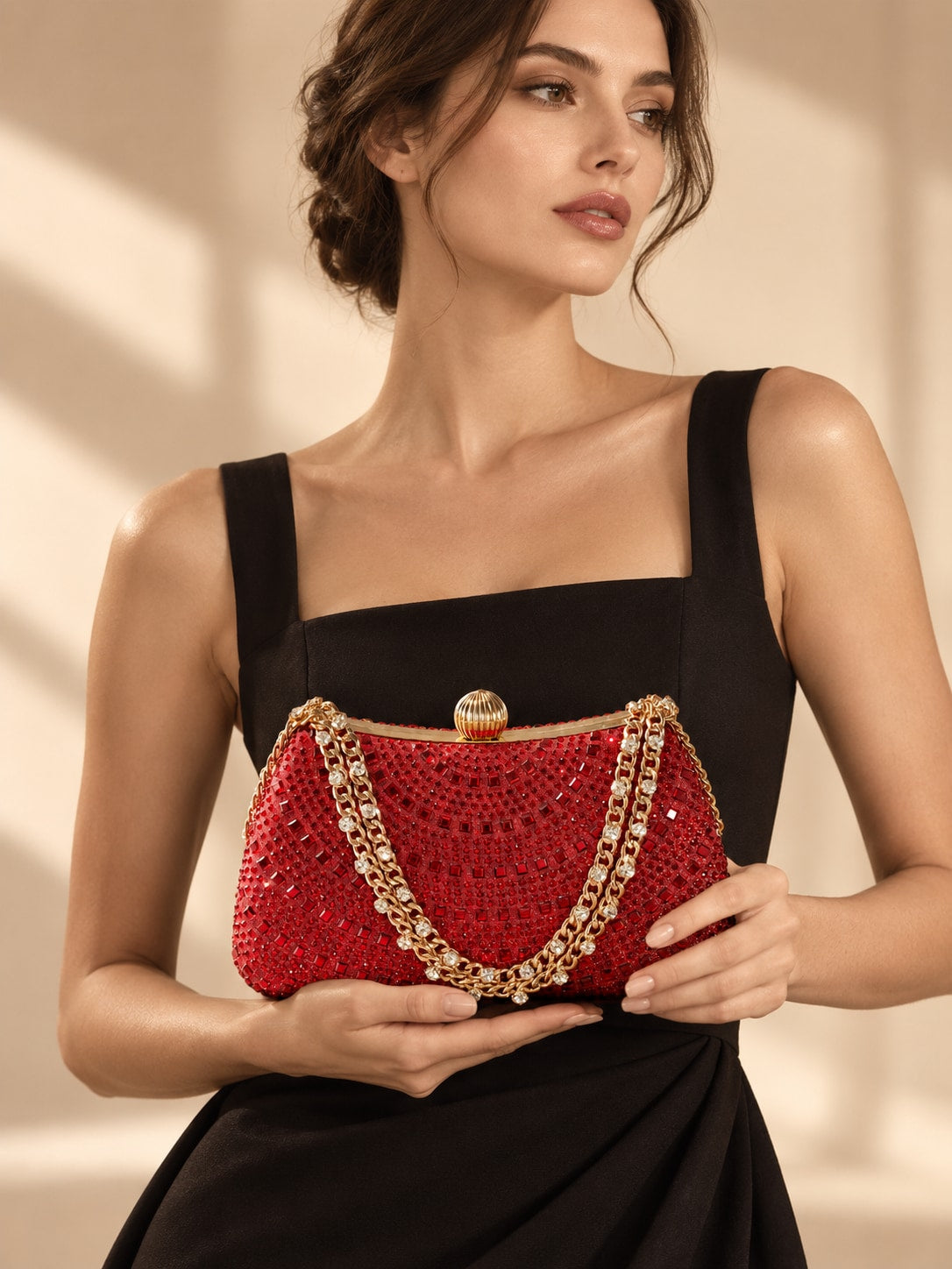 Red Dazzling Tone Rhinestone Clutch Evening Bag