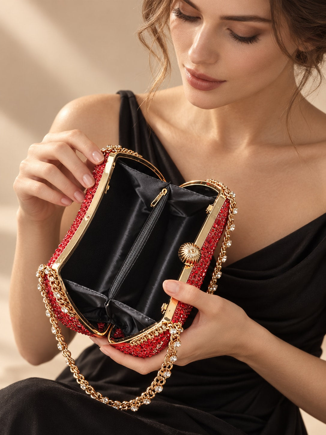 Red Dazzling Tone Rhinestone Clutch Evening Bag