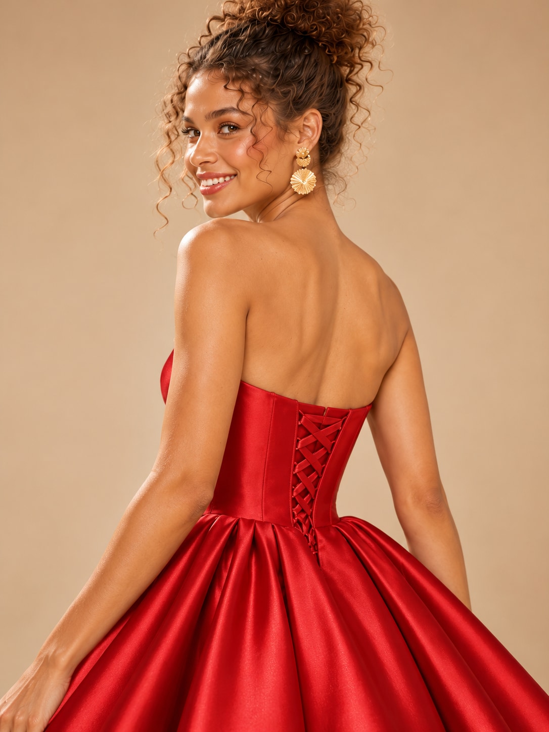 Red Strapless Satin Mini Dress for Party & Prom