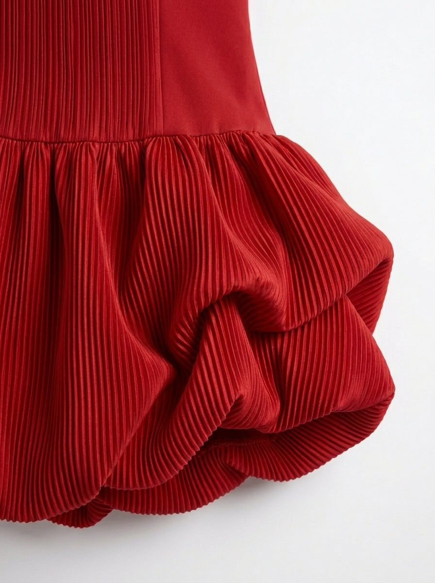 Kokodress Red Strapless Corset Bubble Hem Mini Dress for Party