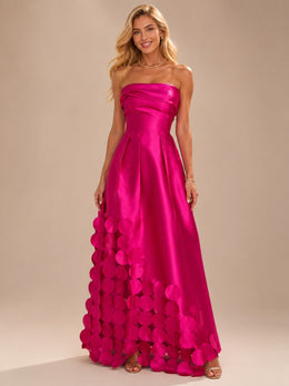 KoKodress Fuchsia Satin Circle Maxi Dress for Gala & Wedding