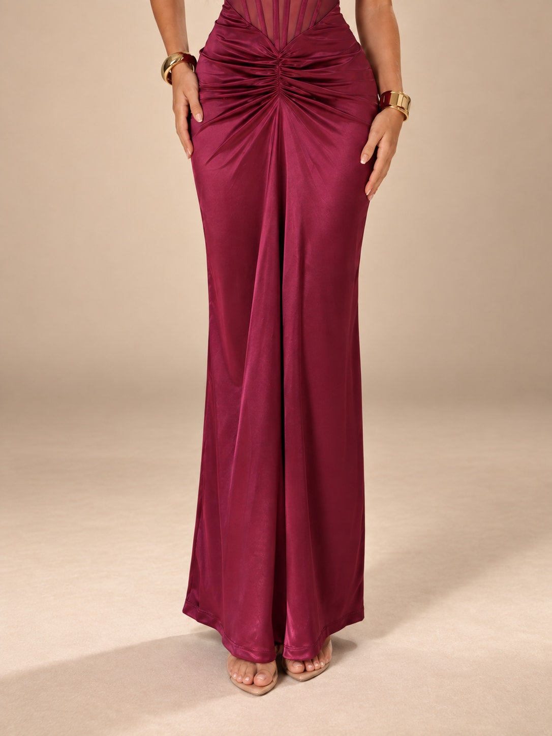 Rose Pink Burgundy Halter Mesh Corset Gown for Gala & Wedding